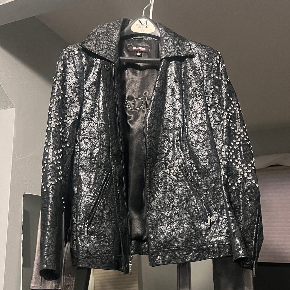 Metallic Black Women's Leather Jacket